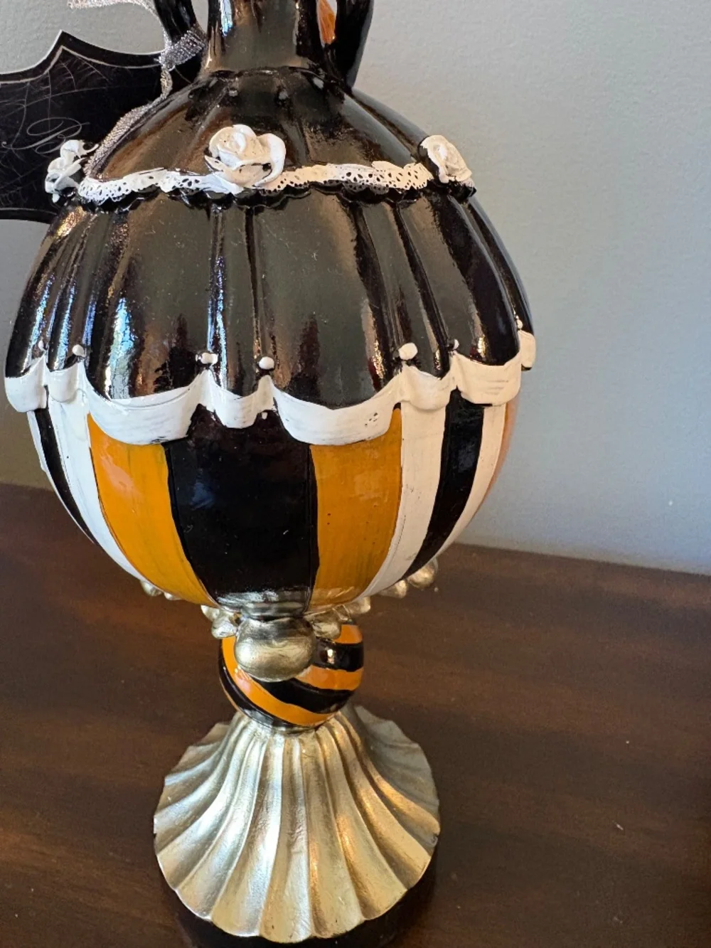 Bella Lux Resin Halloween Round Witch on Gold Pedestal with Pumpkin